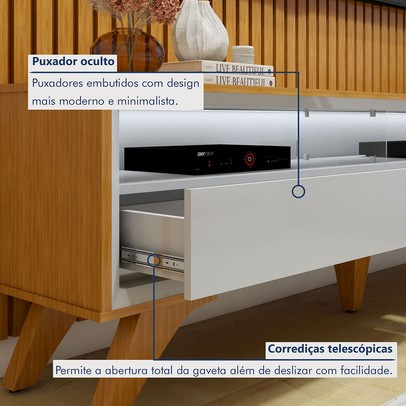 Rack com Painel para TV Até 75 Polegadas áustria Paris 2 Gavetas com Vidro Naturalle/Off White - Mavaular