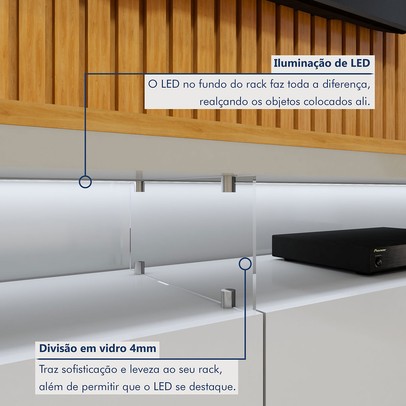 Rack com Painel para TV Até 75 Polegadas áustria Paris 2 Gavetas com Vidro Naturalle/Off White - Mavaular