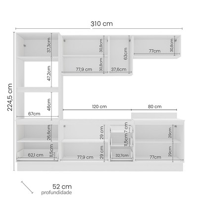 Cozinha Completa Amara 10 Portas 4 Gavetas 40250086 Branco/Azul - Politorno