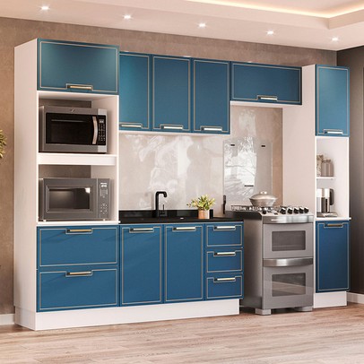 Cozinha Completa Amara 10 Portas 4 Gavetas 40250086 Branco/Azul - Politorno