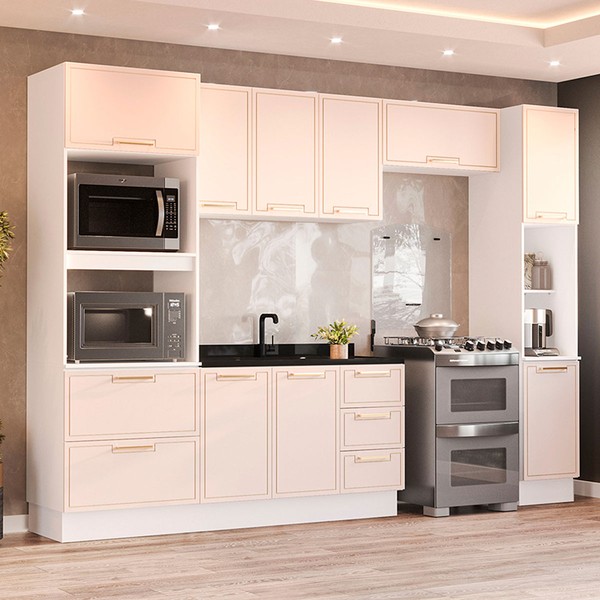 Cozinha Completa Amara 10 Portas 4 Gavetas 40250086 Branco/Creme - Politorno