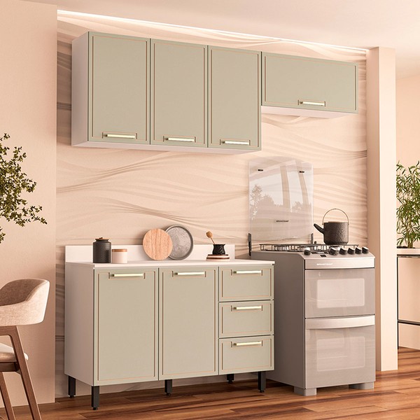 Cozinha Completa Amara 6 Portas 3 Gavetas 40250087 Branco/Verde Oliva - Politorno