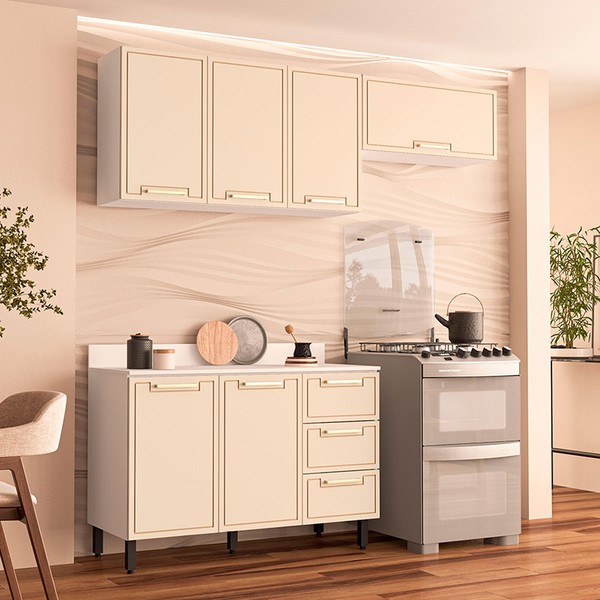 Cozinha Completa Amara 6 Portas 3 Gavetas 40250087 Branco/Creme - Politorno