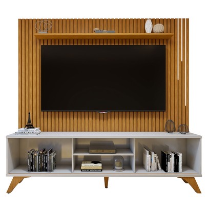 Rack com Painel para TV Até 75 Polegadas Gaia Paris Portas com Led Off White/Naturalle - Mavaular