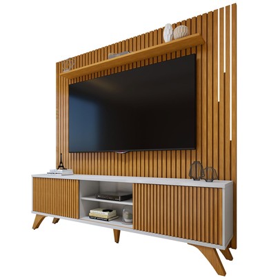 Rack com Painel para TV Até 75 Polegadas Gaia Paris Portas com Led Off White/Naturalle - Mavaular