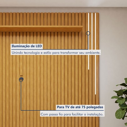 Rack com Painel para TV Até 75 Polegadas Gaia Paris Portas com Led Off White/Naturalle - Mavaular