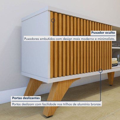 Rack com Painel para TV Até 75 Polegadas Gaia Paris Portas com Led Off White/Naturalle - Mavaular