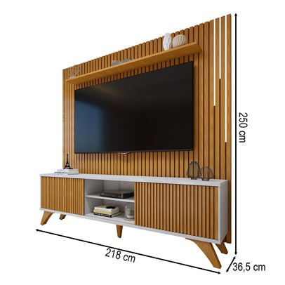 Rack com Painel para TV Até 75 Polegadas Gaia Paris Portas com Led Off White/Naturalle - Mavaular