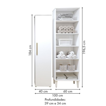 Lavanderia Completa Campinas 1 Porta 9 Prateleiras Branco - Kaki Móveis