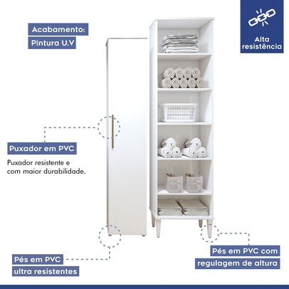 Lavanderia Completa Campinas 1 Porta 9 Prateleiras Branco - Kaki Móveis