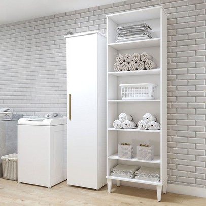 Lavanderia Completa Campinas 1 Porta 9 Prateleiras Branco - Kaki Móveis