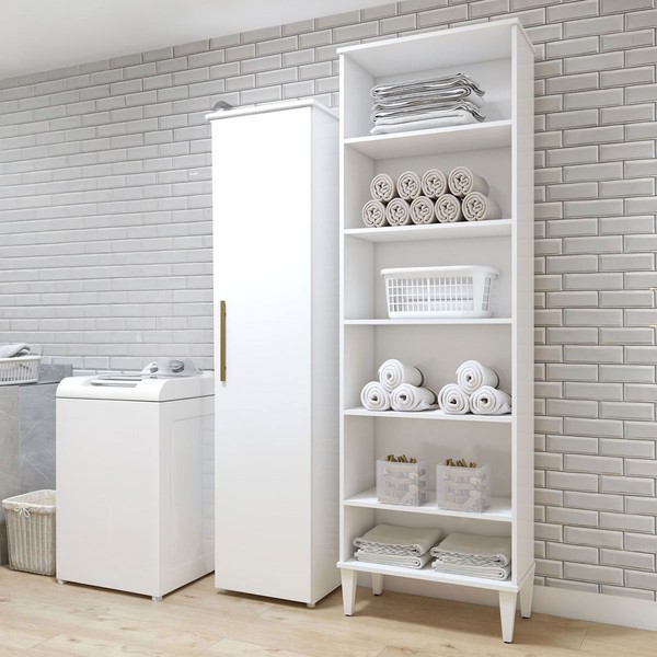 Lavanderia Completa Campinas 1 Porta 9 Prateleiras Branco - Kaki Móveis