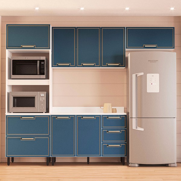 Cozinha Completa Amara 8 Portas 4 Gavetas 40250088 Branco/Azul - Politorno