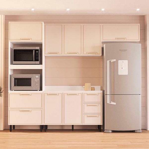 Cozinha Completa Amara 8 Portas 4 Gavetas 40250088 Branco/Creme - Politorno