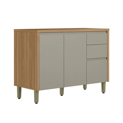 Balcão de Cozinha 120 Cm Renard 2 Portas 3 Gavetas 100% Mdf Jequitibá/Gris Fosco - Pnr Móveis