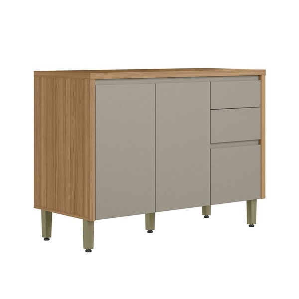 Balcão de Cozinha 120 Cm Renard 2 Portas 3 Gavetas 100% Mdf Jequitibá/Gris Fosco - Pnr Móveis