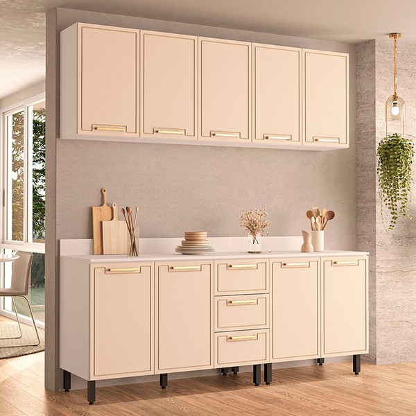 Cozinha Completa Amara 9 Portas 3 Gavetas 40250089 Branco/Creme - Politorno