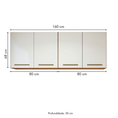 Armário Aéreo Lavanderia Guarapari 4 Portas Nature/Off White - Kaiki Móveis