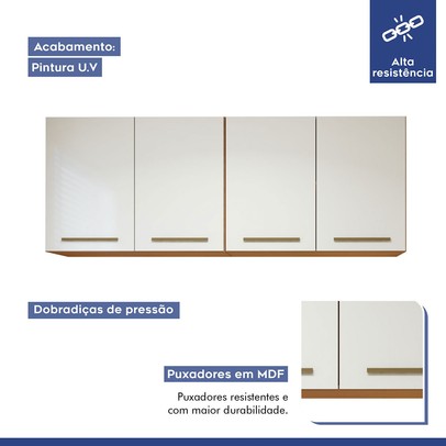 Armário Aéreo Lavanderia Guarapari 4 Portas Nature/Off White - Kaiki Móveis