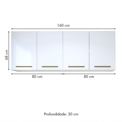 Armário Aéreo Lavanderia Guarapari 4 Portas Branco - Kaiki Móveis