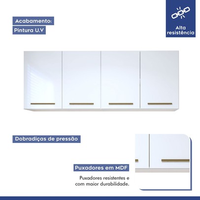 Armário Aéreo Lavanderia Guarapari 4 Portas Branco - Kaiki Móveis