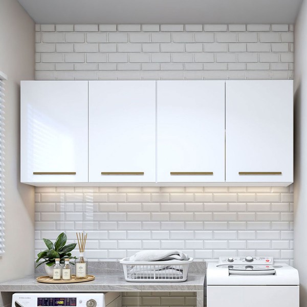 Armário Aéreo Lavanderia Guarapari 4 Portas Branco - Kaiki Móveis