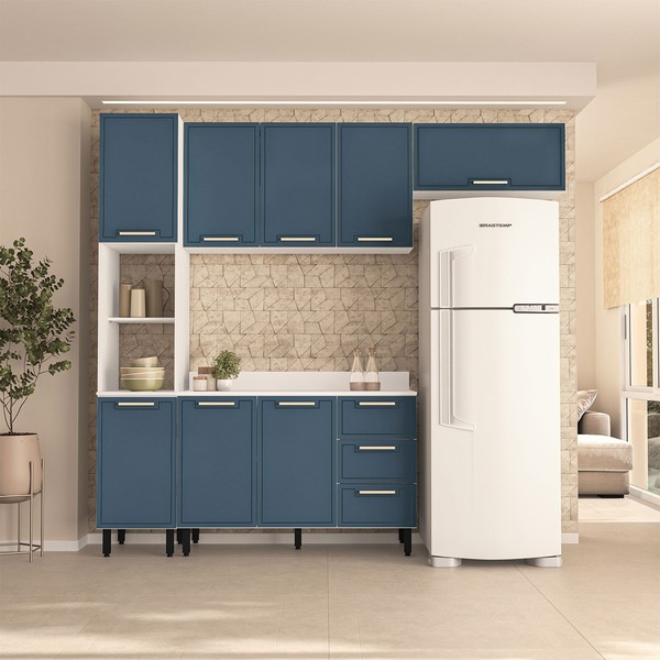 Cozinha Completa Amara 8 Portas 3 Gavetas 40250090 Branco/Azul - Politorno