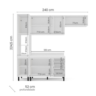 Cozinha Completa Amara 8 Portas 3 Gavetas 40250090 Branco/Azul - Politorno