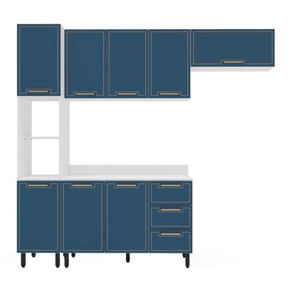 Cozinha Completa Amara 8 Portas 3 Gavetas 40250090 Branco/Azul - Politorno