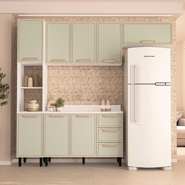 Cozinha Completa Amara 8 Portas 3 Gavetas 40250090 Branco/Verde Oliva - Politorno