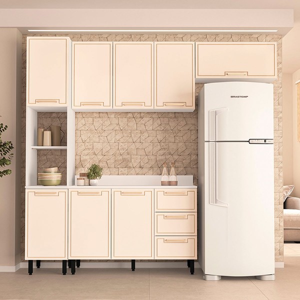 Cozinha Completa Amara 8 Portas 3 Gavetas 40250090 Branco/Creme - Politorno
