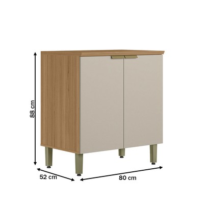 Balcão de Cozinha 80 Cm Route 2 Portas 100% Mdf Jequitibá/Off White Fosco - Pnr Móveis