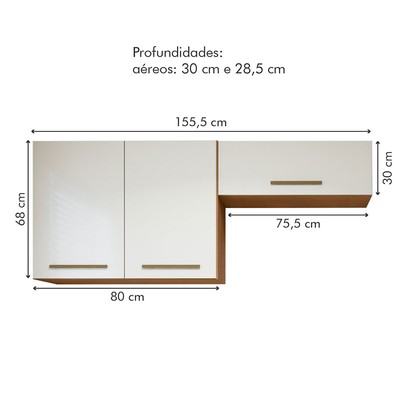 Armário Aéreo Lavanderia França 3 Portas Nature/Off White - Kaiki Móveis