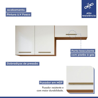 Armário Aéreo Lavanderia França 3 Portas Nature/Off White - Kaiki Móveis