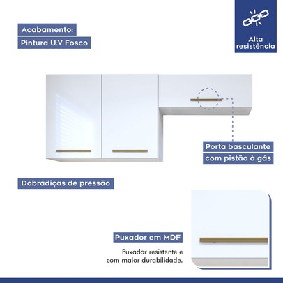 Armário Aéreo Lavanderia França 3 Portas Branco - Kaiki Móveis