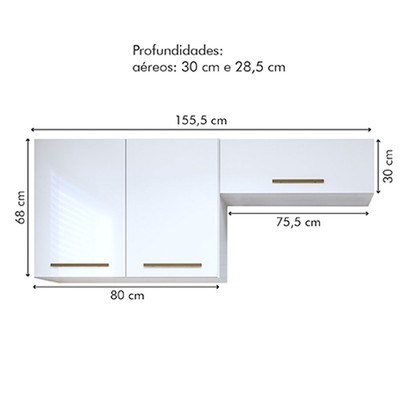 Armário Aéreo Lavanderia França 3 Portas Branco - Kaiki Móveis