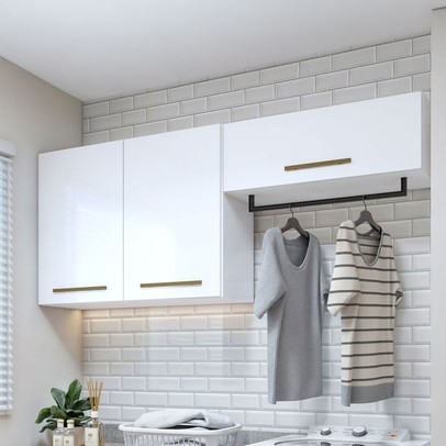 Armário Aéreo Lavanderia França 3 Portas Branco - Kaiki Móveis