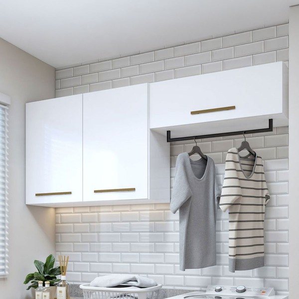 Armário Aéreo Lavanderia França 3 Portas Branco - Kaiki Móveis