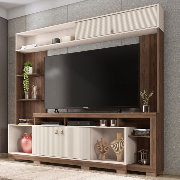 Estante para TV Até 65 Polegadas Sinfonia 3 Portas Nogueira San Remo/Off White - Caemmun