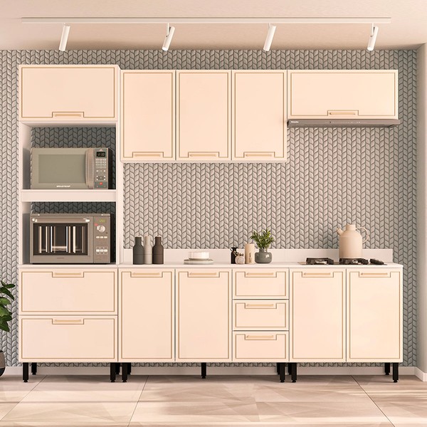 Cozinha Completa Amara 10 Portas 4 Gavetas 40250091 Branco/Creme - Politorno