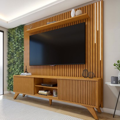 Rack com Painel para TV Até 75 Polegadas Gaia Paris Portas com Led Naturalle - Mavaular
