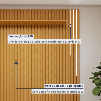 Rack com Painel para TV Até 75 Polegadas Gaia Paris Portas com Led Naturalle - Mavaular