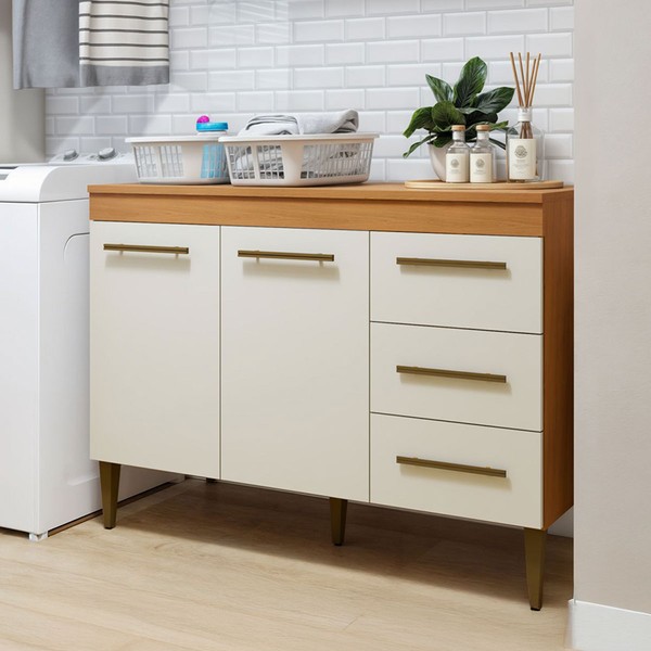 Armário Multiuso Petrópolis 2 Portas 3 Gavetas Nature/Off White - Kaiki Móveis