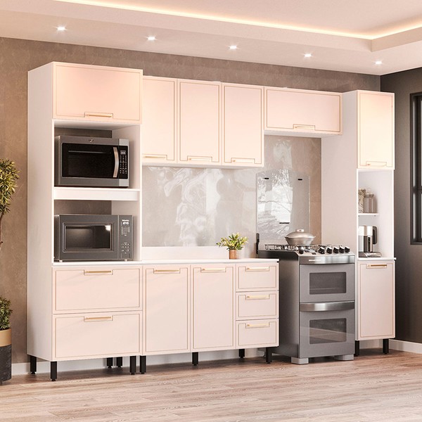 Cozinha Completa Amara 10 Portas 4 Gavetas 40250092 Branco/Creme - Politorno