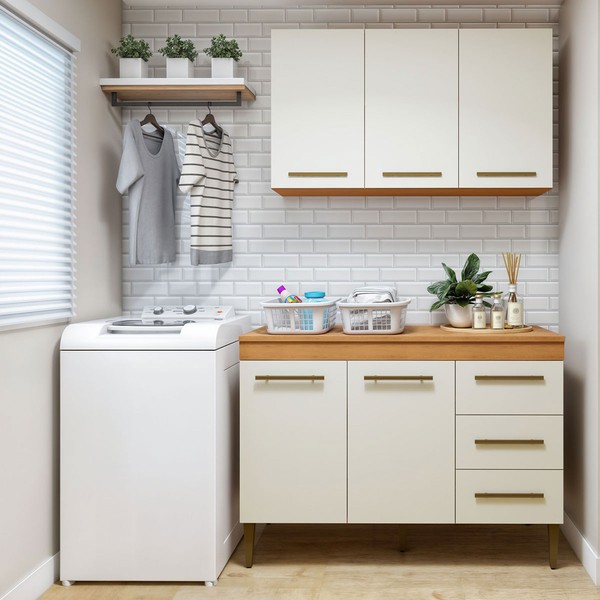 Lavanderia Completa Brasília 5 Poras 3 Gavetas Nature/Off White - Kaki Móveis