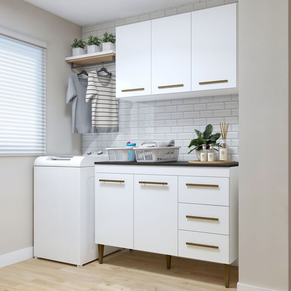 Lavanderia Completa Brasília 5 Poras 3 Gavetas Branco - Kaki Móveis