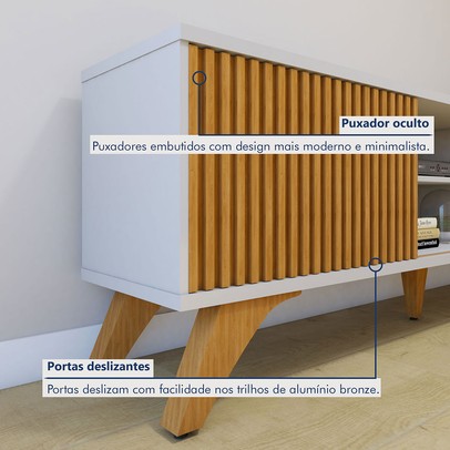 Rack Painel para TV Até 75 Polegadas Paris Gaia 2 Portas 2 Prateleiras Off White/Naturalle - Mavaular