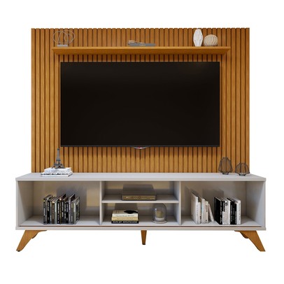 Rack Painel para TV Até 75 Polegadas Paris Gaia 2 Portas 2 Prateleiras Off White/Naturalle - Mavaular