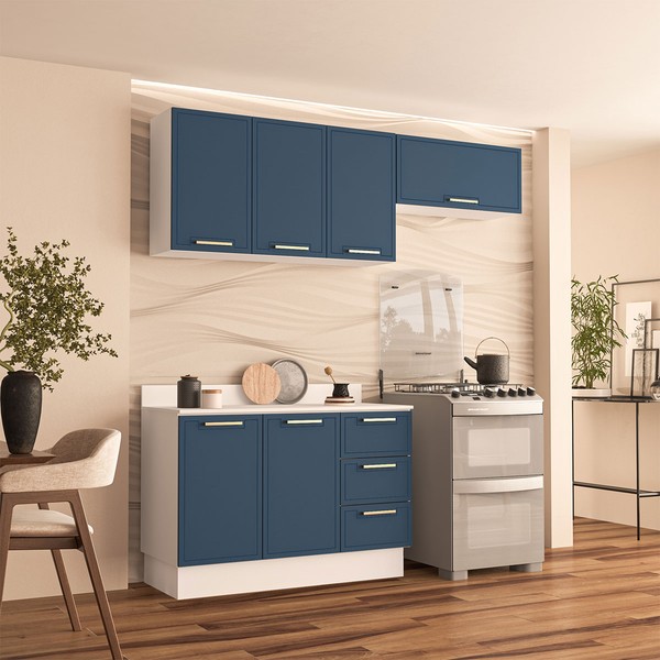 Cozinha Completa Amara 6 Portas 3 Gavetas 40250093 Branco/Azul - Politorno