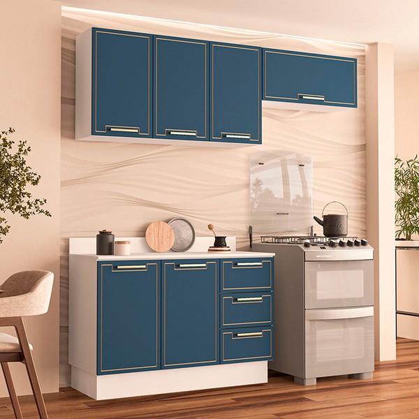 Cozinha Completa Amara 6 Portas 3 Gavetas 40250093 Branco/Azul - Politorno
